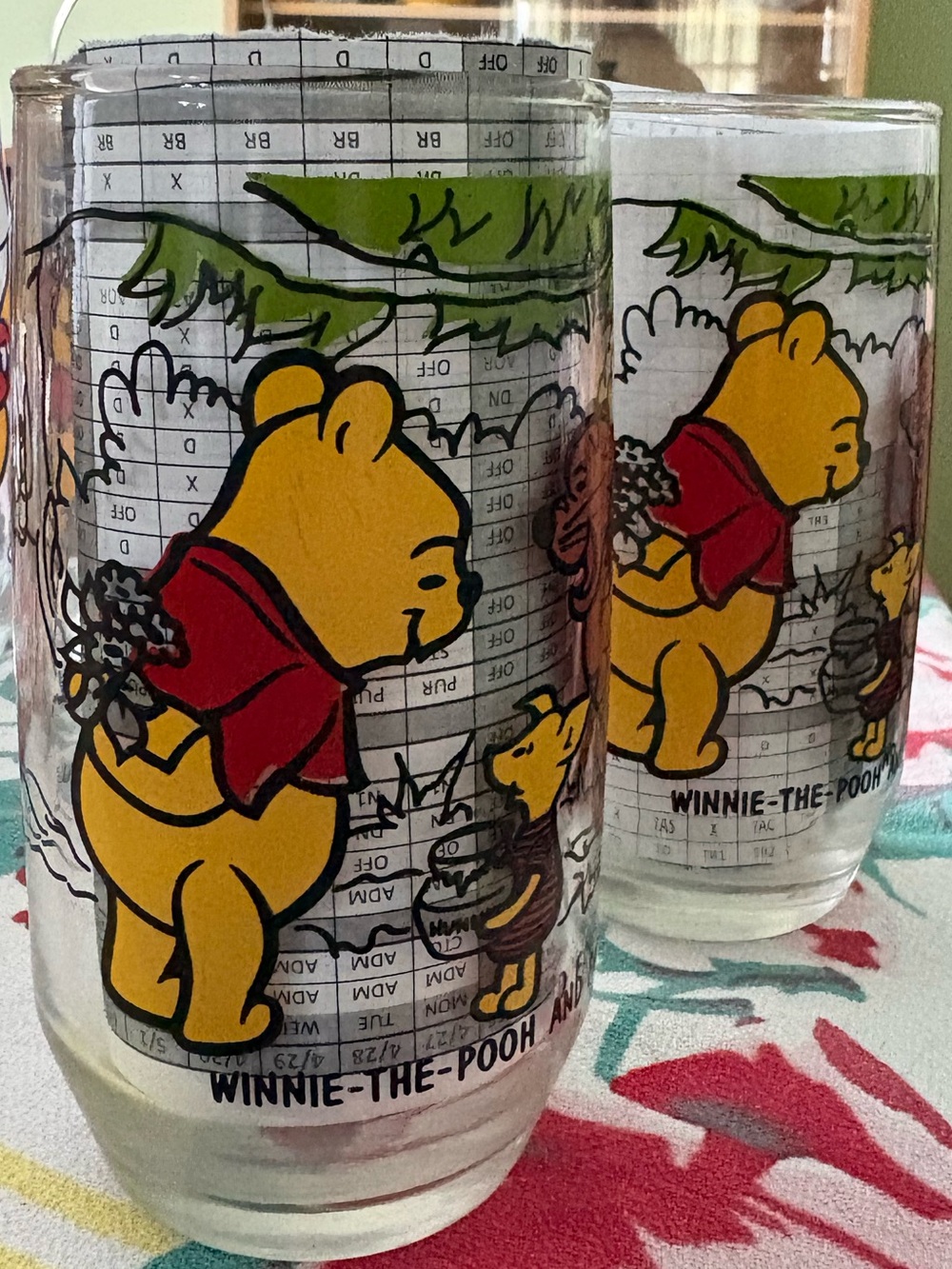 Sears Winnie-the-Pooh Glasses with Yellow & Red Character Print